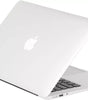 Apple MacBook Air 13-inch laptop in silver partially open showing back with Apple logo and side ports visible