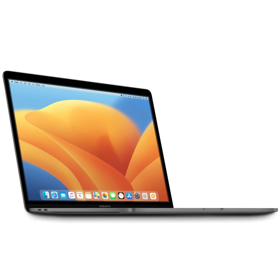 2017 Apple MacBook Pro 13-inch Space Gray showing side view with screen on and slim design A1706 model