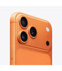 Apple iPhone 17 Pro Max Cosmic Orange rear close-up showing triple camera system and side button, unlocked US version 512GB