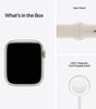 Apple Watch Series 7 with sport band and USB-C magnetic fast charging cable shown on white background