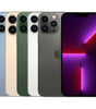 Apple iPhone 13 Pro Max in multiple colors showing front screen and triple rear cameras, unlocked model 128GB storage.