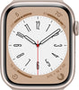 Apple Watch Series 8 45mm with starlight aluminum case and silicone band showing analog clock face in good condition