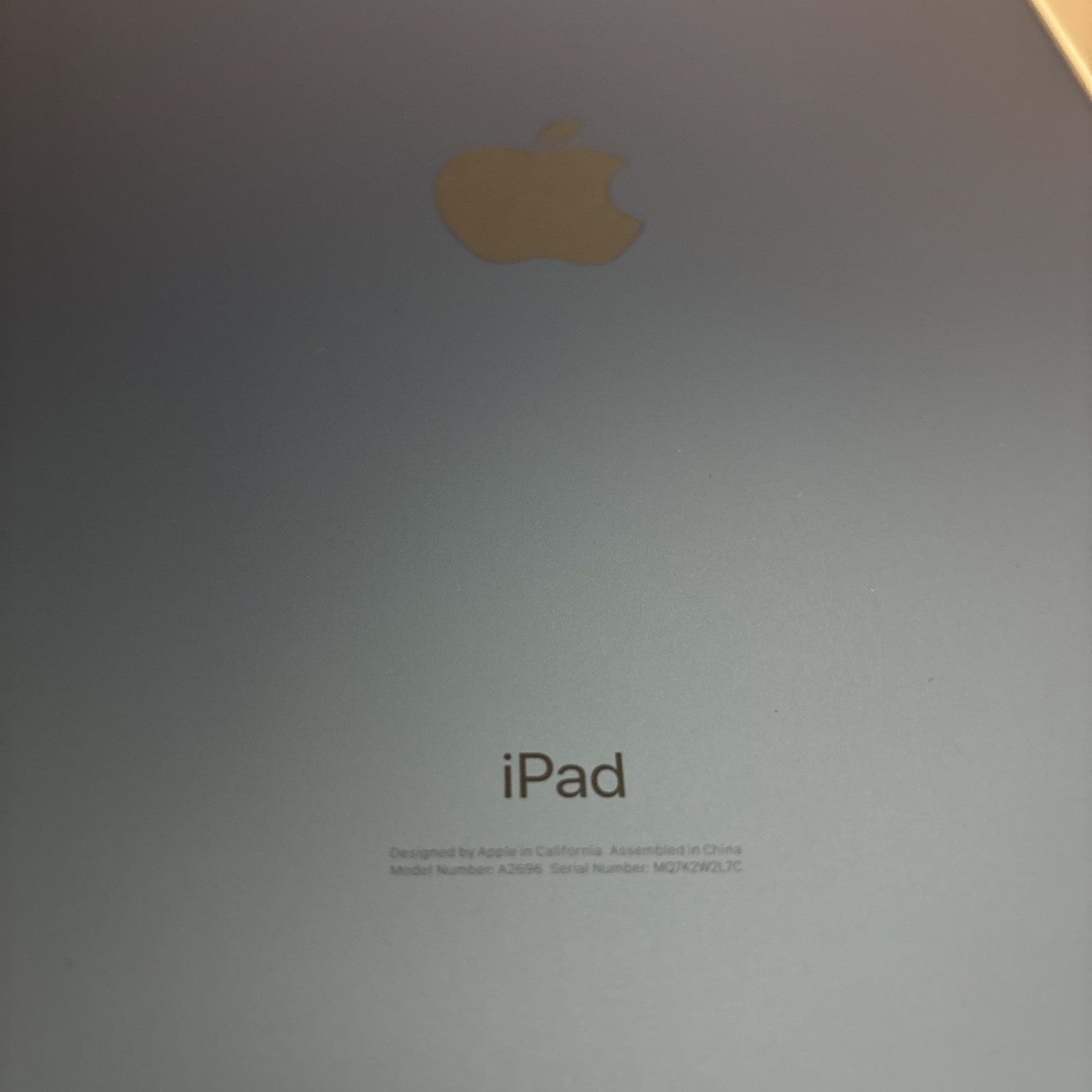 Blue Apple iPad 10th Gen 10.9-inch showing back with Apple logo and iPad branding in excellent condition