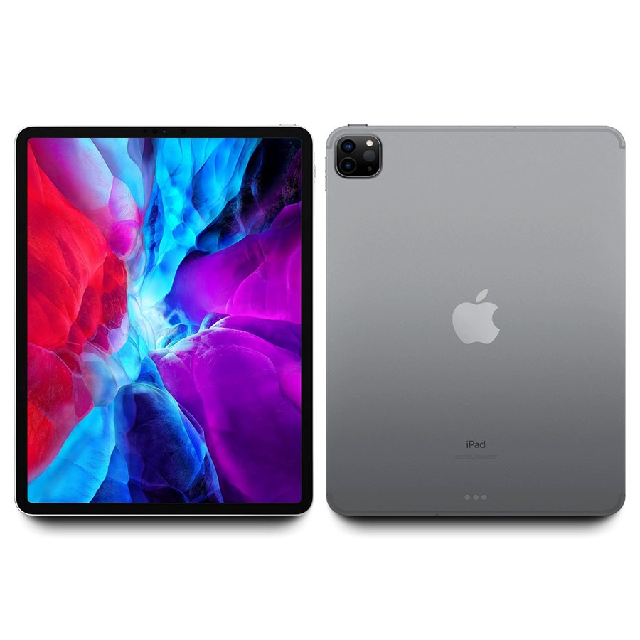2020 Space Gray Apple iPad Pro 12.9-inch WiFi Cellular 256GB showing front screen and rear camera A2069 model