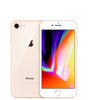 Apple iPhone 8 Plus in gold showing front display with colorful screen and back with camera and Apple logo