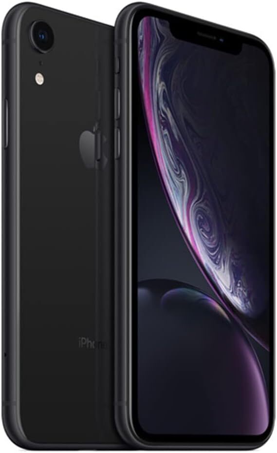 Apple iPhone XR 64GB in black, fully unlocked with 6.1-inch screen, showing front and back views in very good condition.