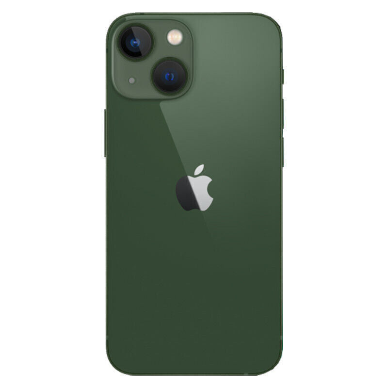 Green Apple iPhone 13 showing rear dual camera system and Apple logo in excellent condition unlocked model