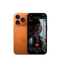 Apple iPhone 17 Pro Max unlocked US version in cosmic orange showing front with camera app and triple rear cameras