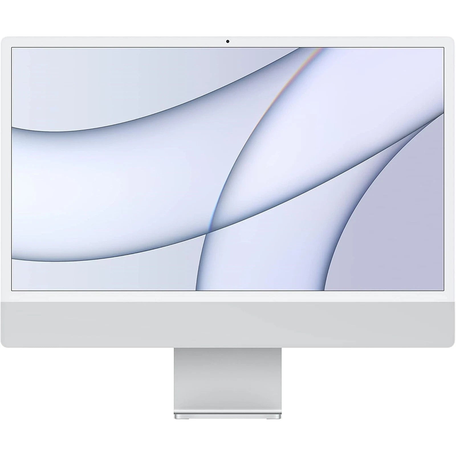 Apple iMac 2021 with 24-inch display, M1 chip, 7-core GPU, 8GB RAM, 256GB SSD in silver front view on white background