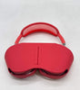 Red Apple AirPods Max A2096 over-ear headphones with cushioned headband and mesh padding, shown folded flat top view