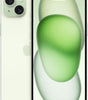Apple iPhone 15 model A2846 in green showing front display and dual rear cameras, 256GB unlocked very good condition
