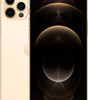 Gold Apple iPhone 12 Pro showing front screen and triple rear cameras in excellent condition, unlocked model A2341