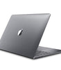 Space Gray 2017 Apple MacBook Pro 15-inch partially open showing back with Apple logo and keyboard edge visible