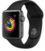 Apple Watch Series 3 42mm Space Gray with black silicone band showing activity rings on display in good condition