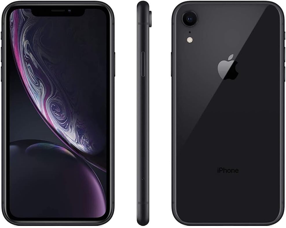 Apple iPhone XR 64GB Fully Unlocked front, side, and back views in very good condition with black finish