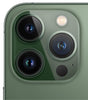 Close-up of Apple iPhone 13 Pro Alpine Green showing triple camera system and flash on unlocked 128GB model A2483
