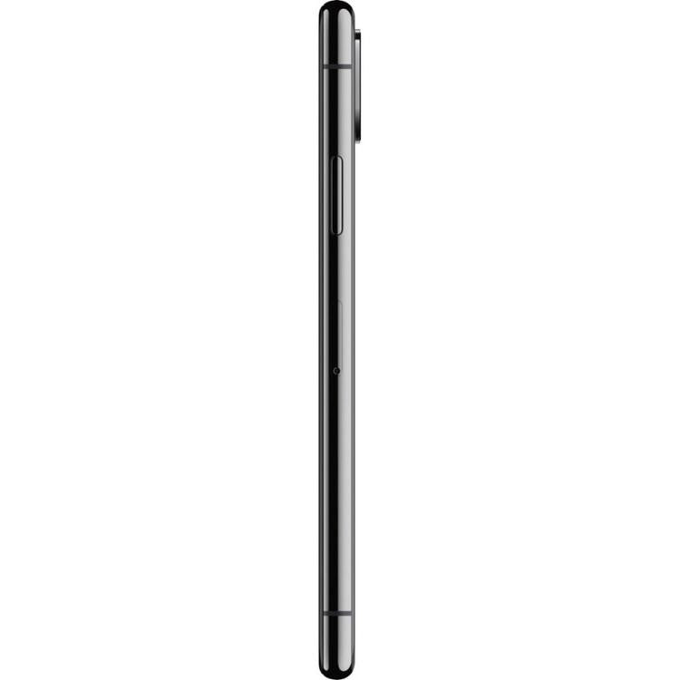 Side view of Apple iPhone X A1865 in space gray showing slim profile and volume button with camera bump visible