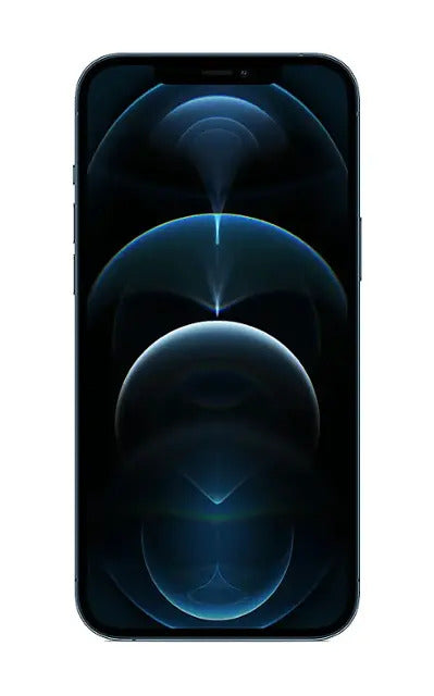Apple iPhone 12 Pro front view with 6.1-inch display showing dark abstract wallpaper, unlocked and great condition model