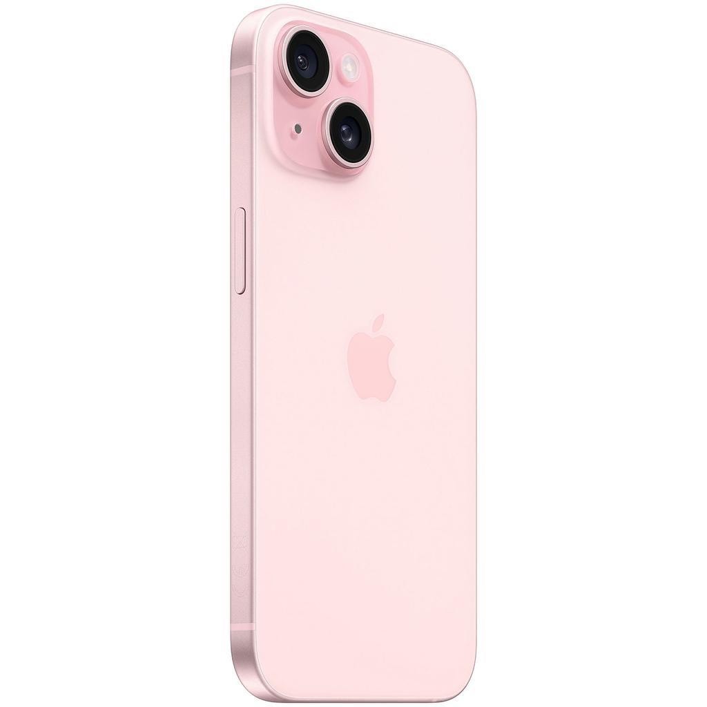 Pink Apple iPhone 15 A2846 showing back with dual cameras and Apple logo, 256GB unlocked very good condition