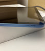 Blue Apple iPad 10th Gen 10.9-inch showing side buttons and part of screen in excellent condition with box background