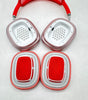 Apple AirPods Max A2096 over-ear headphones in pink with red mesh ear cushions detached, showing inner speaker details