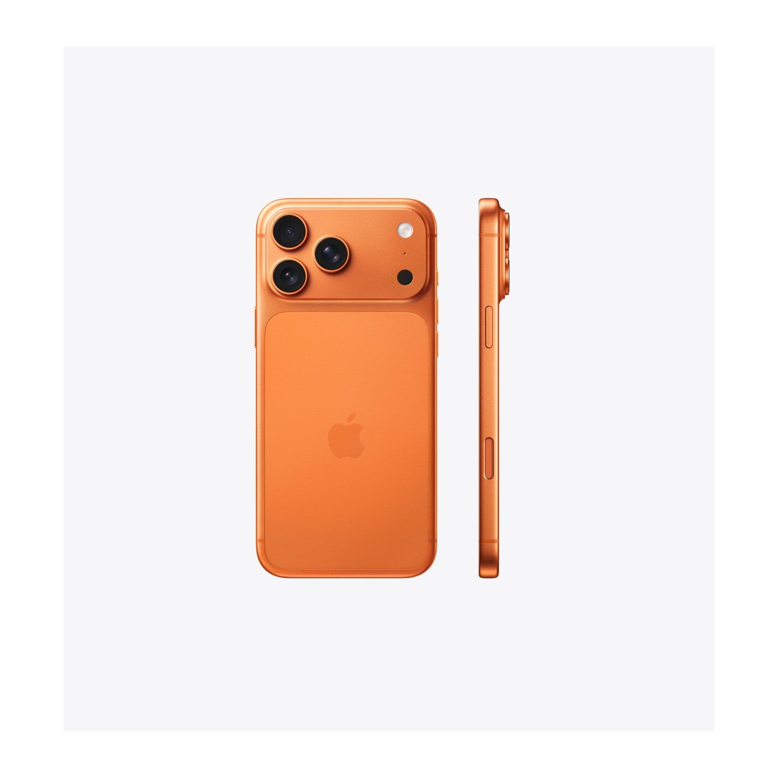 Apple iPhone 17 Pro Max US version in cosmic orange showing back with triple cameras and side buttons, 512GB storage, unlocked model