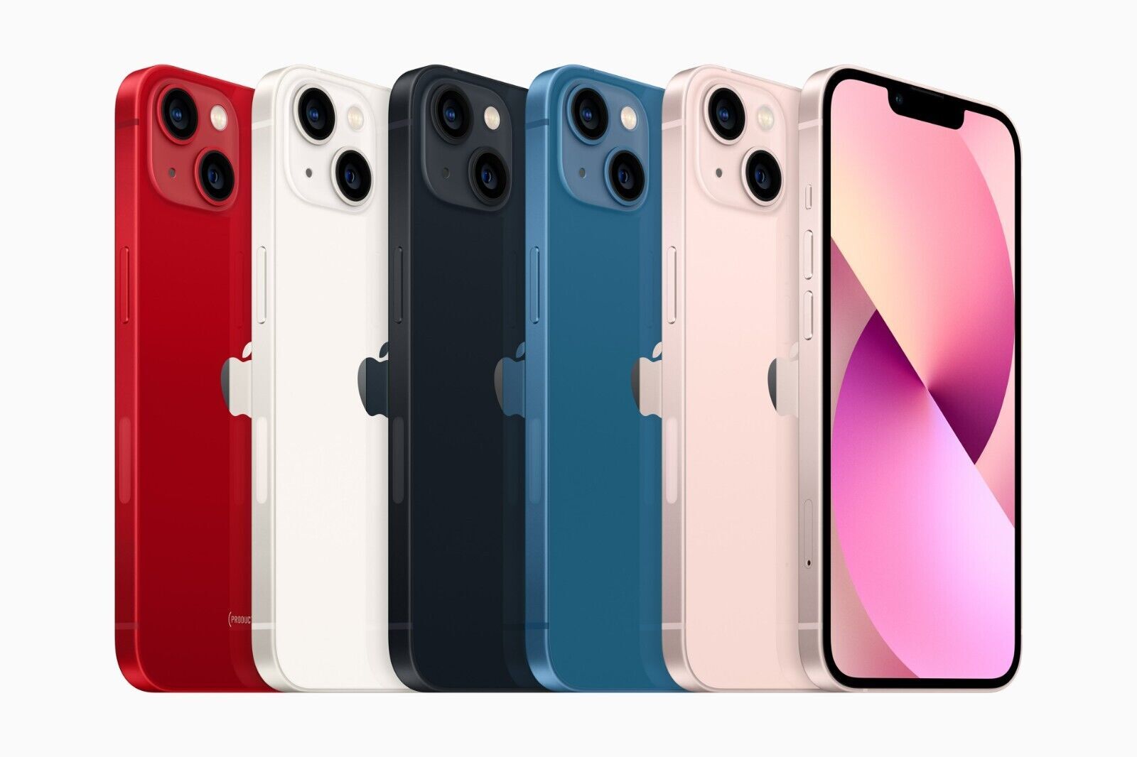 Apple iPhone 13 in various colors showing front and angled back view with dual rear cameras, excellent condition unlocked model
