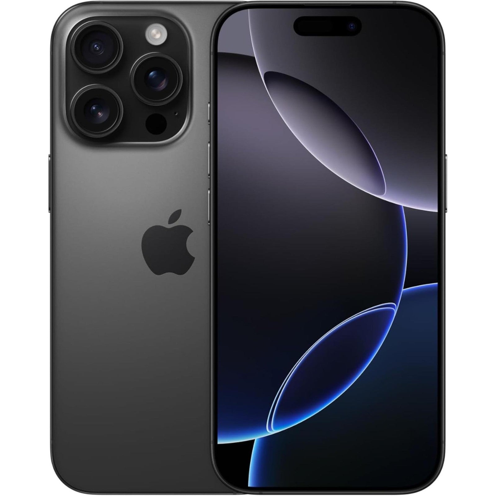 Apple iPhone 16 Pro Max 256GB unlocked in space black showing front display and triple rear cameras