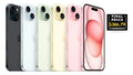 Apple iPhone 15 A2846 in multiple colors showing front and rear view with dual cameras and 256GB storage, unlocked condition