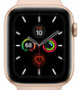 Apple Watch Series 5 40mm Rose Gold case with pink silicone band showing activity and heart rate on screen