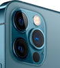 Close-up of Apple iPhone 12 Pro in blue showing triple rear cameras and flash in great condition unlocked model.