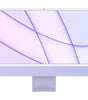 Front view of 24-inch Apple iMac 2021 with M1 chip in purple color showing screen and stand