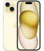 Apple iPhone 15 A2846 256GB unlocked in light yellow showing front screen and dual rear cameras very good condition