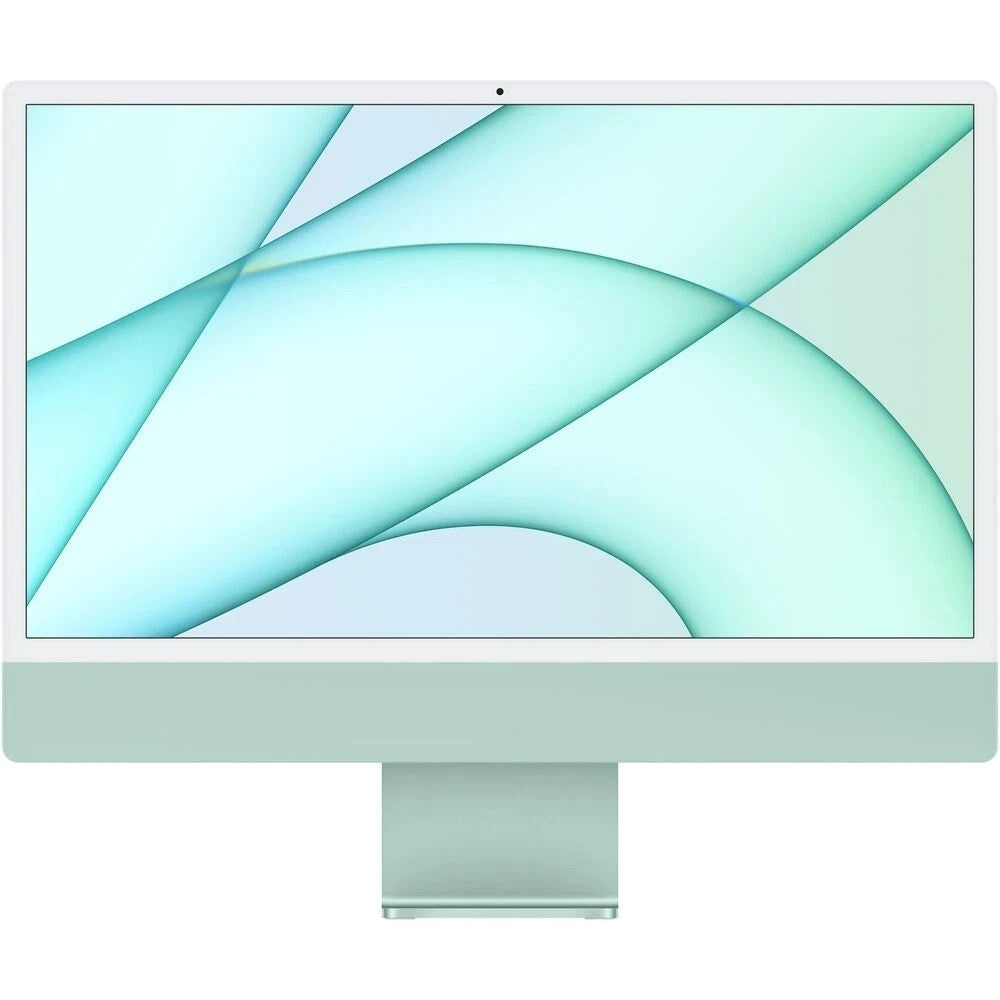 Apple iMac 2021 with 24-inch display, M1 chip 7-core GPU, 8GB RAM, and 256GB SSD in green color front view on white background