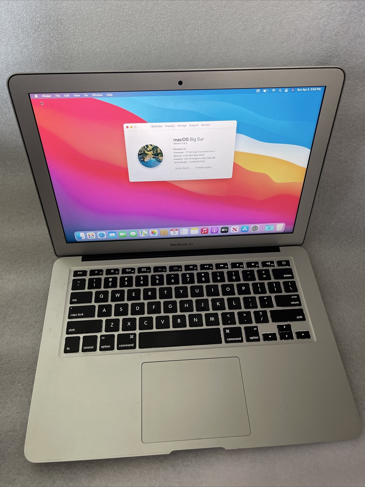 MacBook Air 13 Inch Core i5 1.3ghz 4gb RAM 128GB SSD Mac OS 11 Big Sur