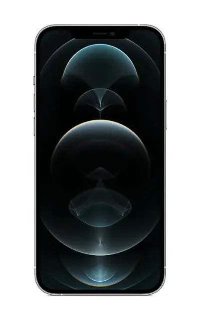 Apple iPhone 12 Pro front view with 6.1-inch display showing abstract dark wallpaper, unlocked and great condition model