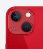 Close-up of red Apple iPhone 13 camera module showing dual lenses and flash in excellent condition unlocked model
