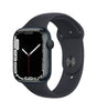 Apple Watch Series 7 in black silicone band showing 41mm case with rounded edges and digital crown side view