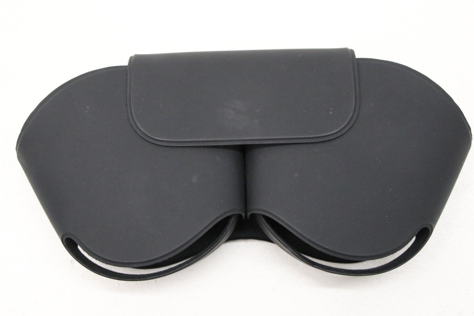 Apple AirPods Max Space Gray silicone smart case shown from top view with flap closed over ear cups