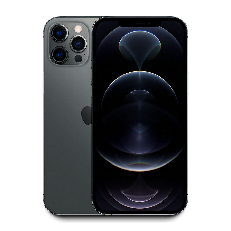 Graphite Apple iPhone 12 Pro Max 128GB unlocked showing front display and triple rear cameras A2342 model